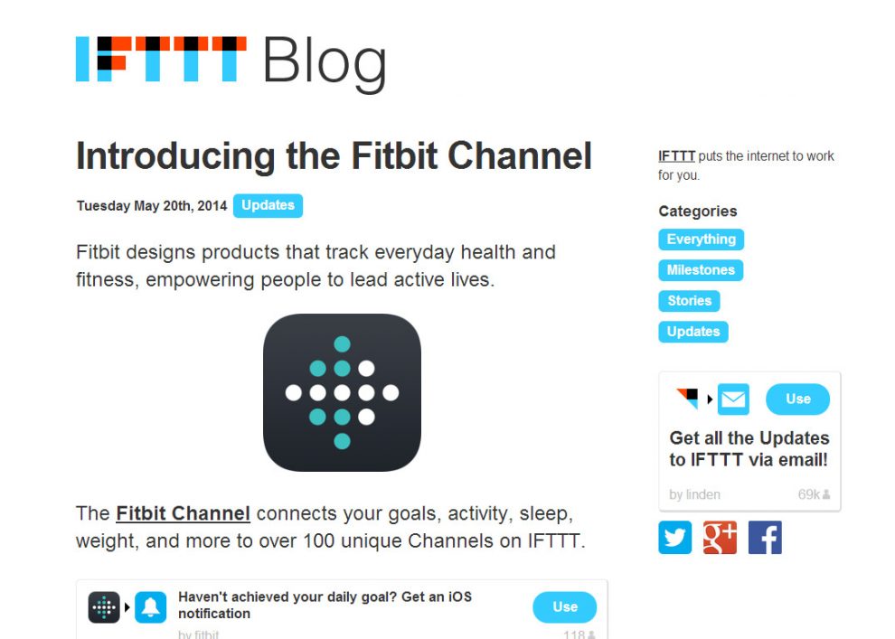 La chaîne Fitbit sur IFTTT