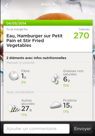 Jawbone : Application repas