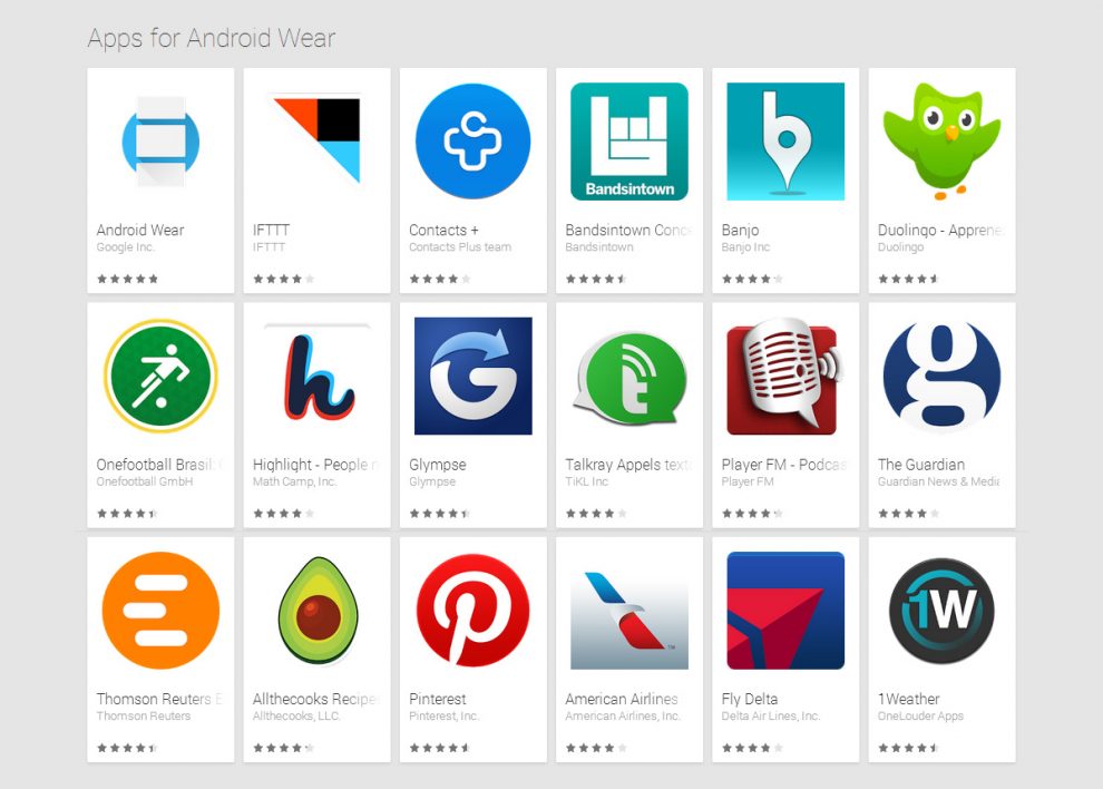 Applications Android Wear sur Google Play