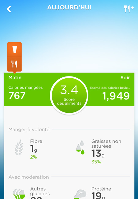 Récapitulatif nutrition Jawbone