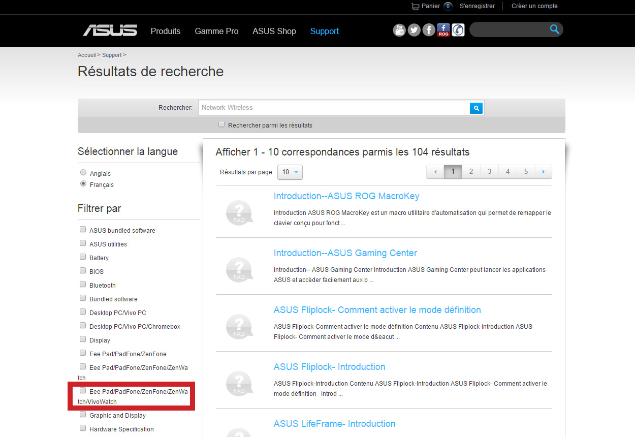 Asus VivoWatch dans la base de recherche