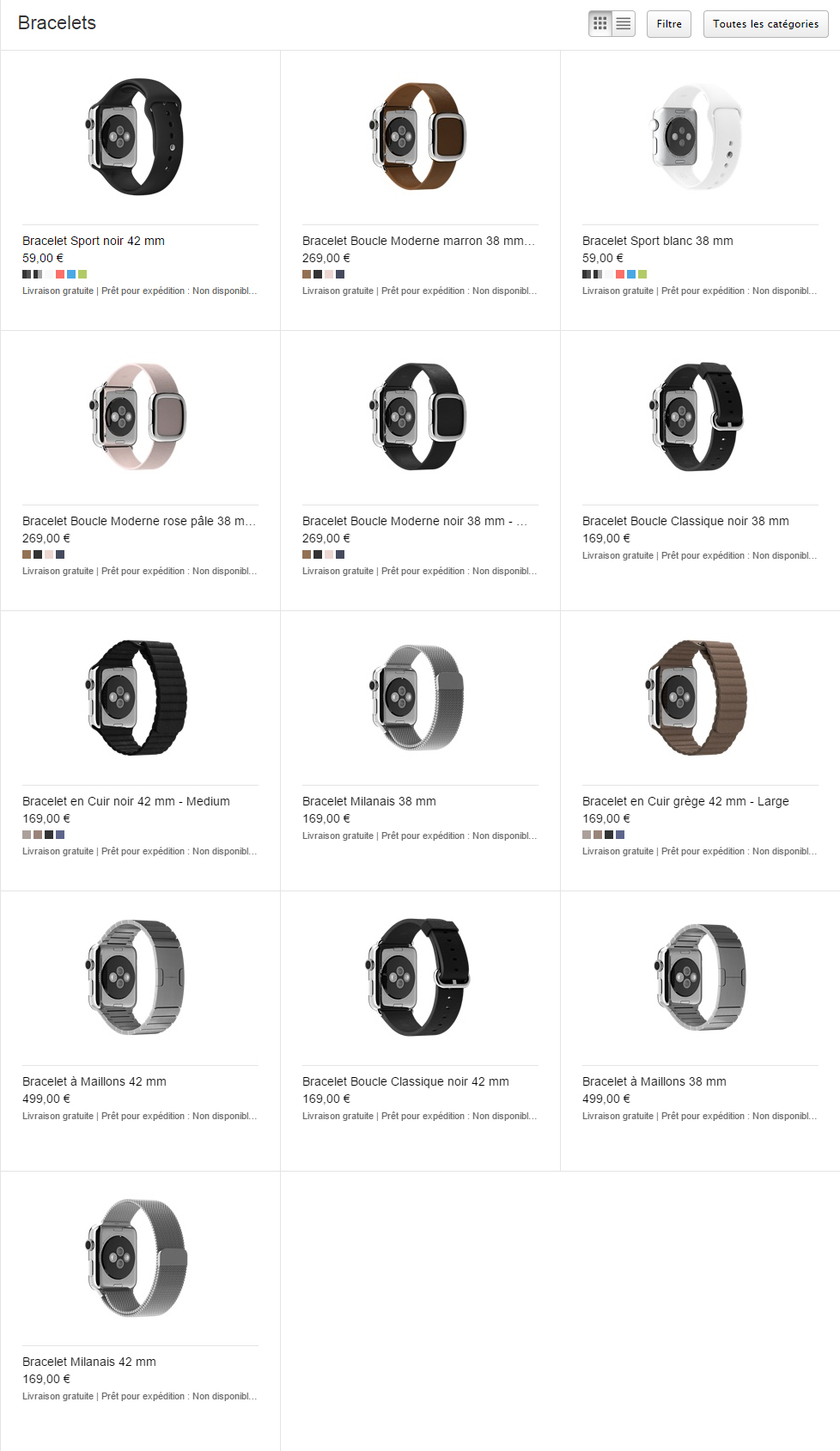 Prix des bracelets de l'Apple Watch