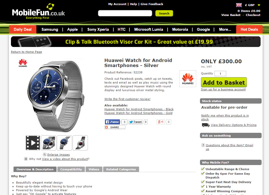 Prix de la Huawei Watch : 349 € ?
