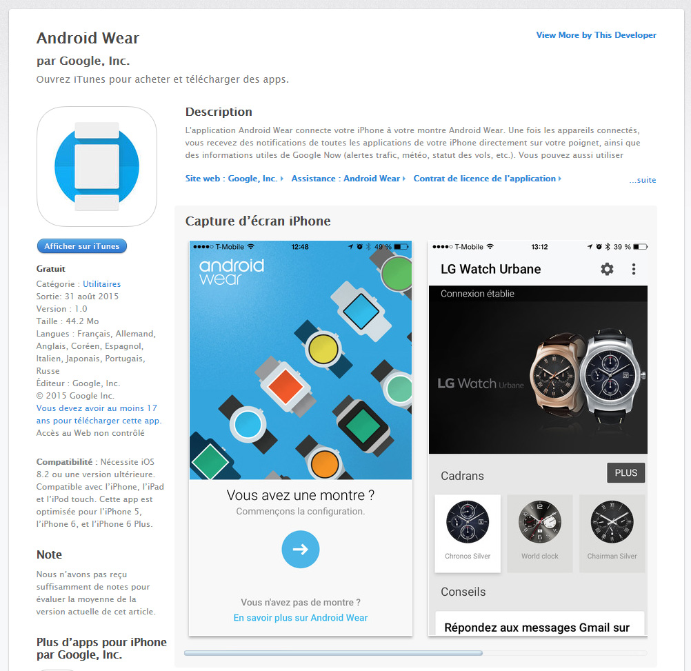 Android Wear pour iOS