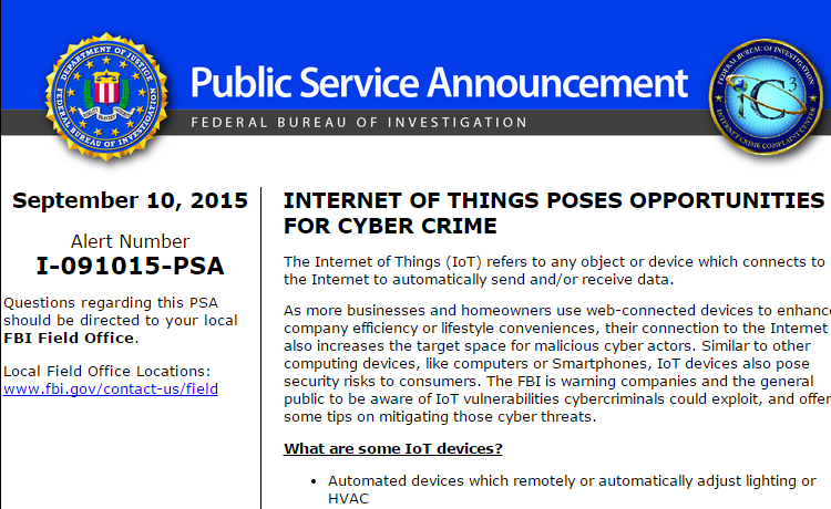 Le FBI s'inquiète des objets connectés