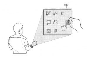 Une image du brevet de la montre connectée / projecteur de Samsung