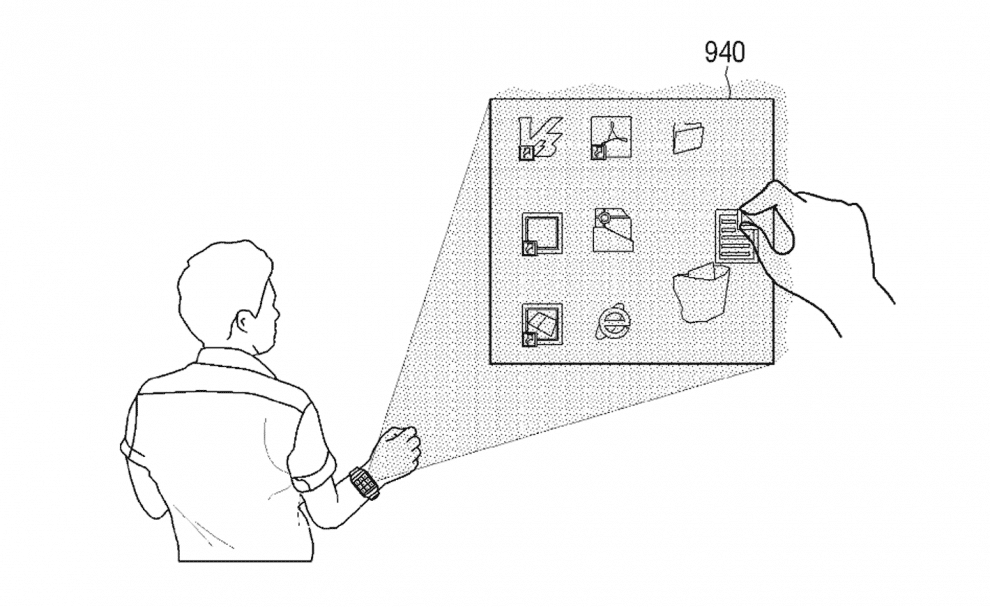 Une image du brevet de la montre connectée / projecteur de Samsung