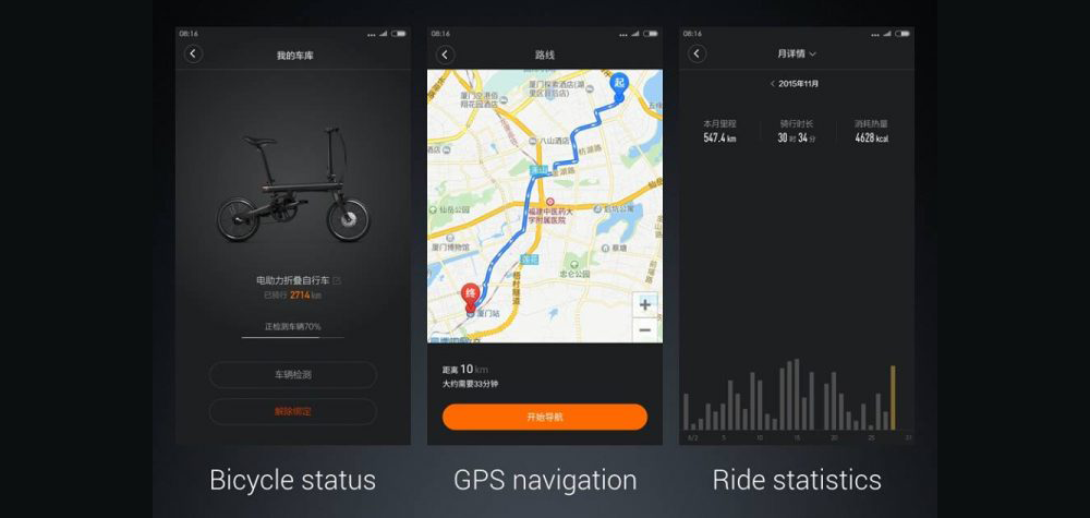 L'appli du Xiaomi Mi QiCycle Electric Folding Bike