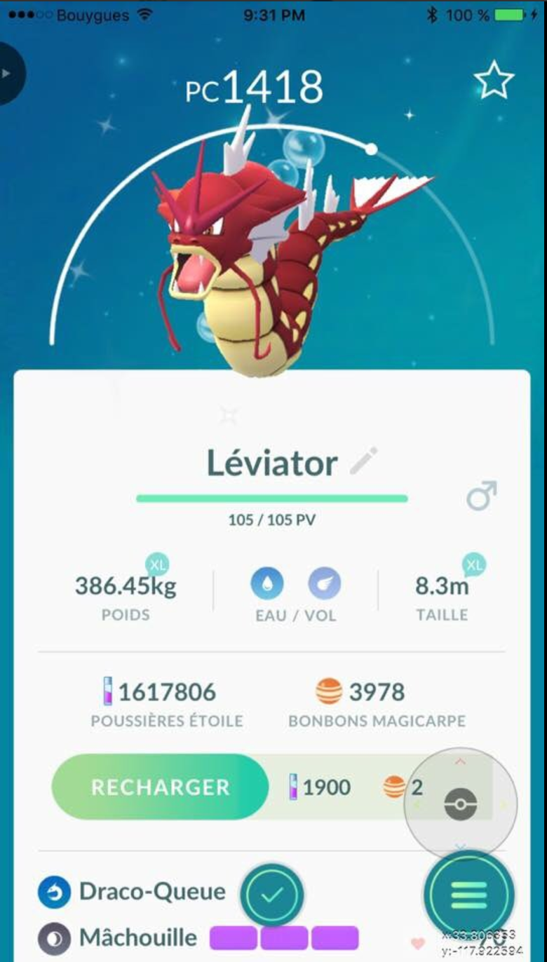 Leviator Shiny dans Pokémon GO