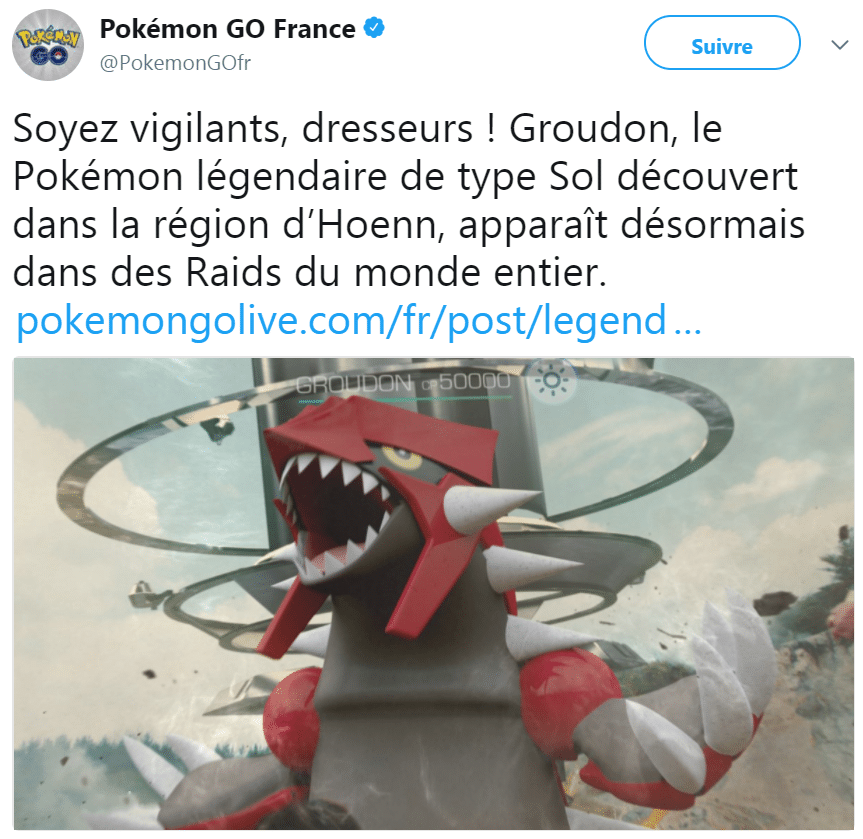 Groudon disponible en raid